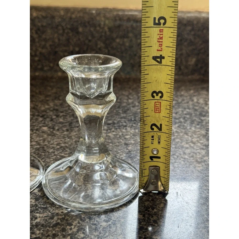 Glass Candlestick Holders Clear Hexagonal Base Pair Vintage Crissa Decor